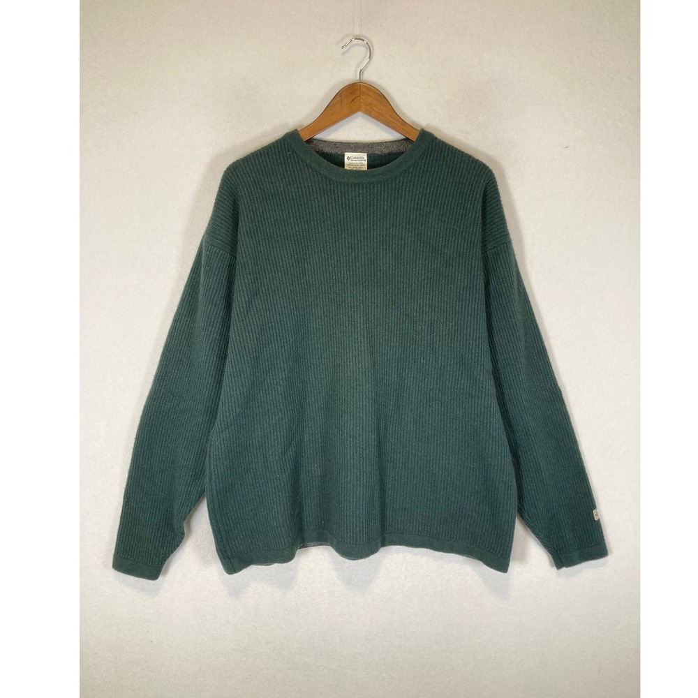 Earthy Columbia Mens XXL Green Merino Wool Ribbed Crewneck Sweater Outdoor